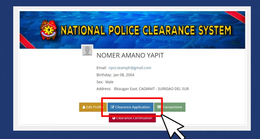 PNP Website Clearance application 