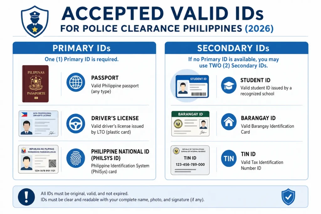 List of Accepted Police Clearance Valid IDs