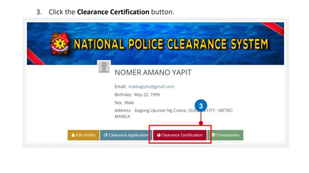 PNP Clearance certification online button